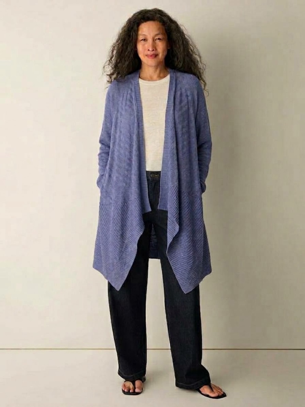 EILEEN FISHER Women's Cotton-Linen Knit Open Cardigan - Blue, Large - Picture 11 of 12